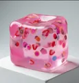 Pink translucent cube squishy stress toy with mini fruit slices and maltose filling - Fruit Ice Cube [Pink] OPP Bag