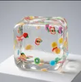 Transparent ice cube squishy toy with colorful fruit slices inside for stress relief - Fruit Ice Cube [Transparent] OPP Bag