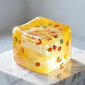 Square yellow translucent fruit squishy toy with colorful mini fruit slices for stress relief - Fruit Ice Cube [Yellow] OPP Bag