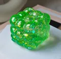 Neon green bubble stress ball toy with sparkling glitter filling for sensory play - Glitter Cube Squishy [Green] OPP Bag