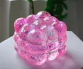 Pink translucent glitter bubbly squishy ball for stress relief and sensory play fun - Glitter Cube Squishy [Pink] OPP Bag