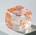 Clear cube squishy stress toy with colorful flower sequins for relaxation - Snowflake Ice Cube [Orange] OPP Bag