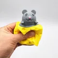 Adorable grey mouse in yellow cheese block squishy toy for effective stress relief and fun - Gray