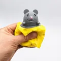 Adorable grey mouse in yellow cheese block squishy toy for effective stress relief and fun - Gray