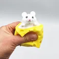 Soft yellow cheese squeeze toy with a cute white mouse for effective stress relief - White