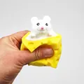 Soft yellow cheese squeeze toy with a cute white mouse for effective stress relief - White