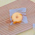 Macro view of a fried donut squishy toy with realistic breadcrumb texture in a poly bag. - Donut (Fried)