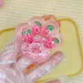 Pink strawberry cat paw squishy stress relief toy with sparkling glitter inclusions - Mulberry Style (7cm)