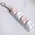 4-key mechanical switch tester keychain with pink and white macaron keycaps for stress relief - Pink White Pink White