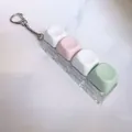 Decompression 4-key mechanical keyboard switch tester keychain with macaron keycaps - White Pink White Green