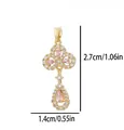 Detailed view of gold-plated pink crystal pendant showing dimensions 2.7cm by 1.4cm - Pink Gem Clover Teardrop Pendant (L)