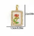 Detailed macro view showing 1.5x2.5cm dimensions of the gold-plated red rose pendant - Rectangle Red Rose Pendant (J)