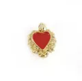 Close-up detail of ornate gold-plated red heart pendant for DIY jewelry accessories - Vintage Red Heart Baroque Style Pendant (P)