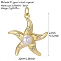Detailed view of a gold-plated starfish pendant with a central pearl and rhinestone accents for DIY - Starfish Pearl Rhinestone Pendant (Q)