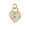 Detailed macro view of a gold-plated heart-shaped lock pendant with white pearl inlay - Heart Lock Shell Inlaid Pendant (M)