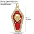 Detailed view of copper coffin skull pendant with zircon inlay including size measurements - Creative Red Skull Coffin Style (A)
