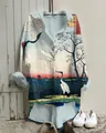 Vue détaillée d'une chemise pour femme en lin avec motif de grue japonaise - S / Hauts / Grue japonaise (NSCS-012)