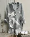 Chemise grise en lin à manches longues avec imprimé grue et fleurs de prunier - S / Hauts / Grue Chinoise et Prunier Rouge (NSCS-013)