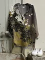 Tunique élégante en lin fleuri pour femme avec ourlet haut-bas et manches longues - S / Hauts / Dégradé de Brun Foncé Floral (NSCS-016)