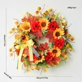 Vibrant autumn sunflower wreath with red roses and maple leaves for harvest festival decor - 45cm / Sunflower Bow Style (A)