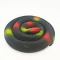 Realistic soft rubber toy snake prank prop in red green and black coiled serpent pose - 100cm Thick Snake / Black Leopard Print