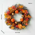 Autumn harvest door wreath with maple leaves pumpkins and pinecones for Halloween decor - 50cm / Pumpkin Maple Leaf Rattan Style (B)