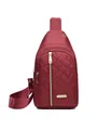 Elegant burgundy quilted nylon chest bag for women featuring polished gold zippers - Style 136 / Burgundy