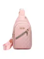 Stylish women's pink quilted nylon crossbody chest bag with adjustable strap for travel - Style 135 / Pink