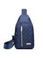 Stylish blue quilted nylon sling bag for women with gold hardware and diamond pattern - Style 136 / Dark Blue