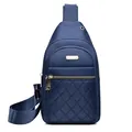 Navy blue nylon quilted chest bag with gold zipper and adjustable strap for women - Style 138 / Dark Blue