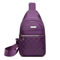 Stylish purple quilted nylon crossbody chest bag for women featuring multiple zip compartments - Style 138 / Purple