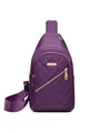 Elegant purple embroidered nylon sling bag for women featuring diamond quilted pattern - Style 135 / Purple
