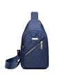 Navy blue quilted nylon chest bag for women with gold zipper detail - Style 135 / Dark Blue
