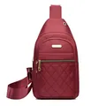 Wine red quilted nylon sling bag for women, lightweight chest pack for travel - Style 138 / Burgundy