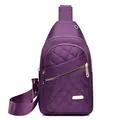 Elegant quilted purple nylon sling bag for women featuring golden zipper hardware - Style 137 / Purple