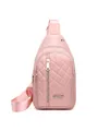 Fashionable pink quilted nylon chest bag with adjustable strap and metal logo detail - Style 136 / Pink
