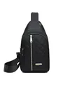 Stylish black quilted nylon chest bag for women with adjustable crossbody strap - Style 136 / Black