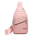 Stylish pink quilted nylon sling bag for women featuring embroidery and adjustable strap - Style 137 / Pink