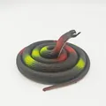 Realistic coiled rubber toy snake featuring a gradient of red black and green colors - 80cm Cobra / Brown