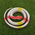 Realistic coiled soft rubber toy snake model in white with vibrant red and yellow markings - 70cm Grass Snake / White