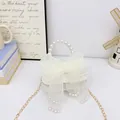 Elegant white princess handbag for kids with large tulle bow and pearl bead handle - Beige Bowknot