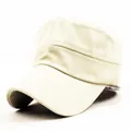 Minimalist beige flat top military style cadet cap for men and women outdoor wear - Off White