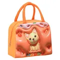 Oranje geïsoleerde lunchtas met 3D-hondpatroon voor kinderen en dagelijks gebruik - 3D Shiba Inu / Oranje