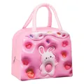 Cute pink cartoon rabbit insulated lunch bag made of durable Oxford cloth for kids - Pink Bunny Dopamine