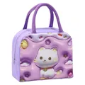 Purple cartoon cat insulated lunch bag with 3D embossed design and sturdy handles - Purple Cat Dopamine