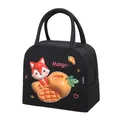 Zwarte geïsoleerde lunchtas met cartoon vos en mango print voor school of werk - 3D Mango Fox / Zwart