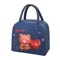 Blauwe geïsoleerde Oxford lunchtas met schattige cartoonbeer- en kersenontwerp - 3D Cherry Bear / Marineblauw