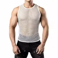 Stylisches weißes Herren-Strick-Unterhemd mit Netzmuster und Rundhalsausschnitt - Weiß / S
