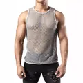 Stilvolles Herren-Mesh-Strick-Unterhemd mit lässigem Rundhalsausschnitt für den Sommer - Hellgrau / S