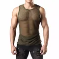 Trendiges Herren Netz-Tanktop in Olivgrün mit einem durchbrochenem Strickmuster - Armeegrün / S